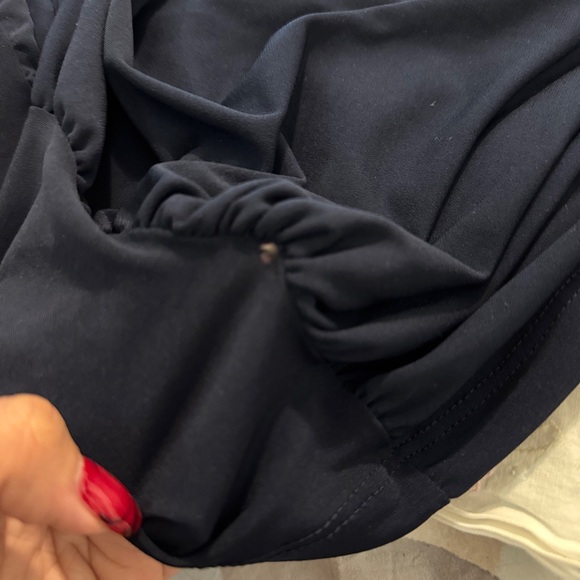 Y2K Navy Beaded Halter Cowl Neck Blouse Lipstick - Picture 8 of 8